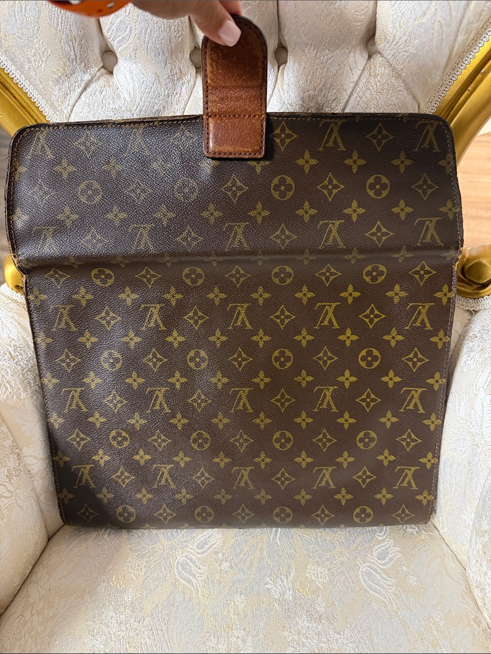 Vintage Louis Vuitton Brown Monogram Canvas Leather-Trim Briefcase Clutch - Picture 3 of 6